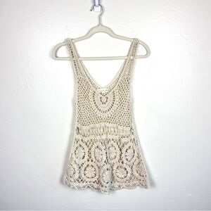 Staring at Stars Crochet Lace Tank Cream Cotton Boho Festival Top